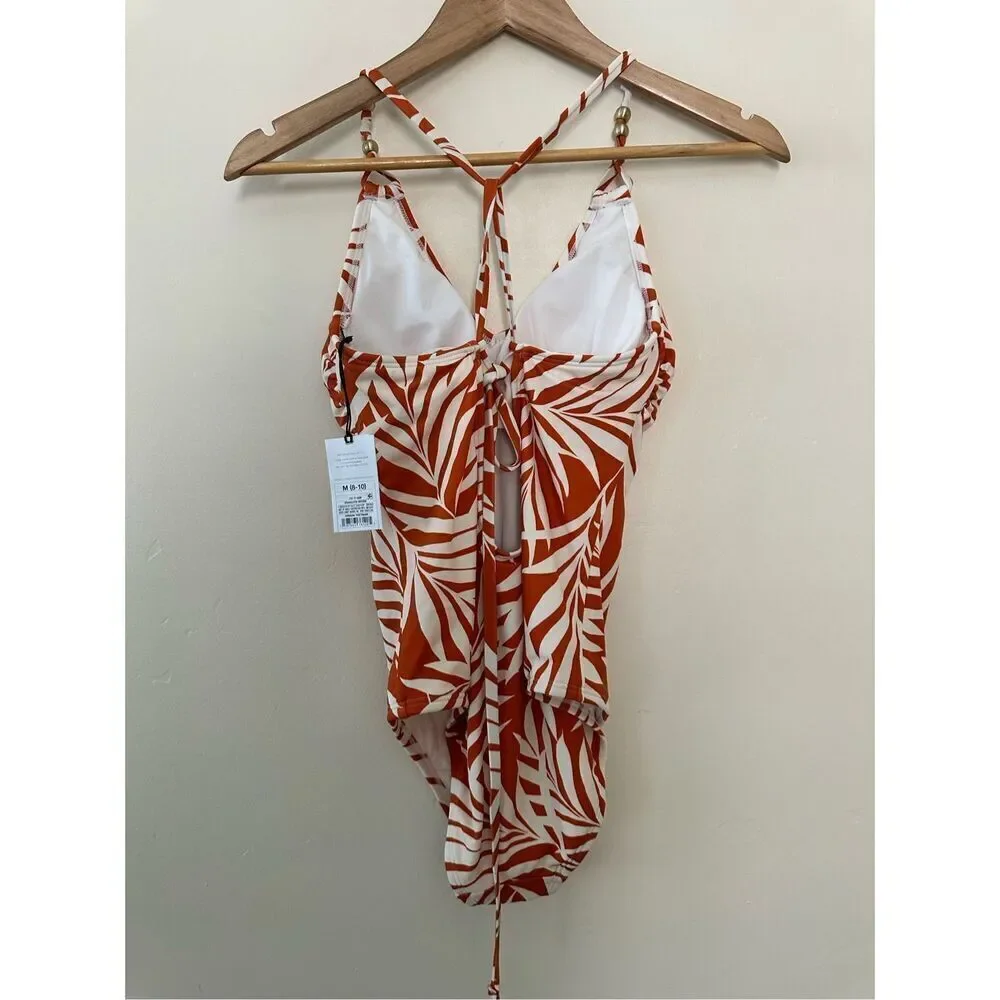 🌸Shade and Shore Orange and White Tropical One Piece Swimsuit Size Medium